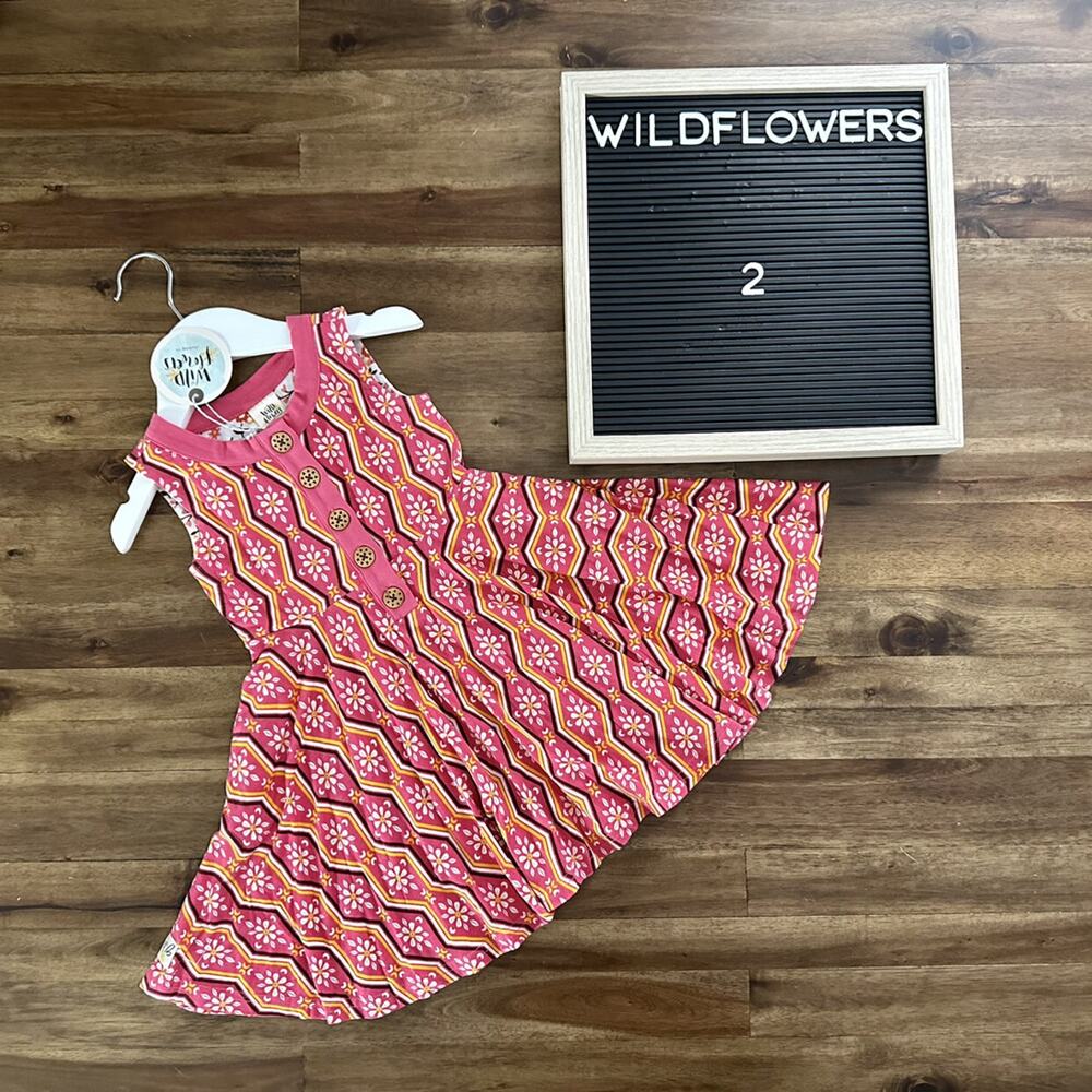 NWT Wildflowers Happy Go Lucky Libby Jean Sleeveless Floral Dress Pink Yellow 2